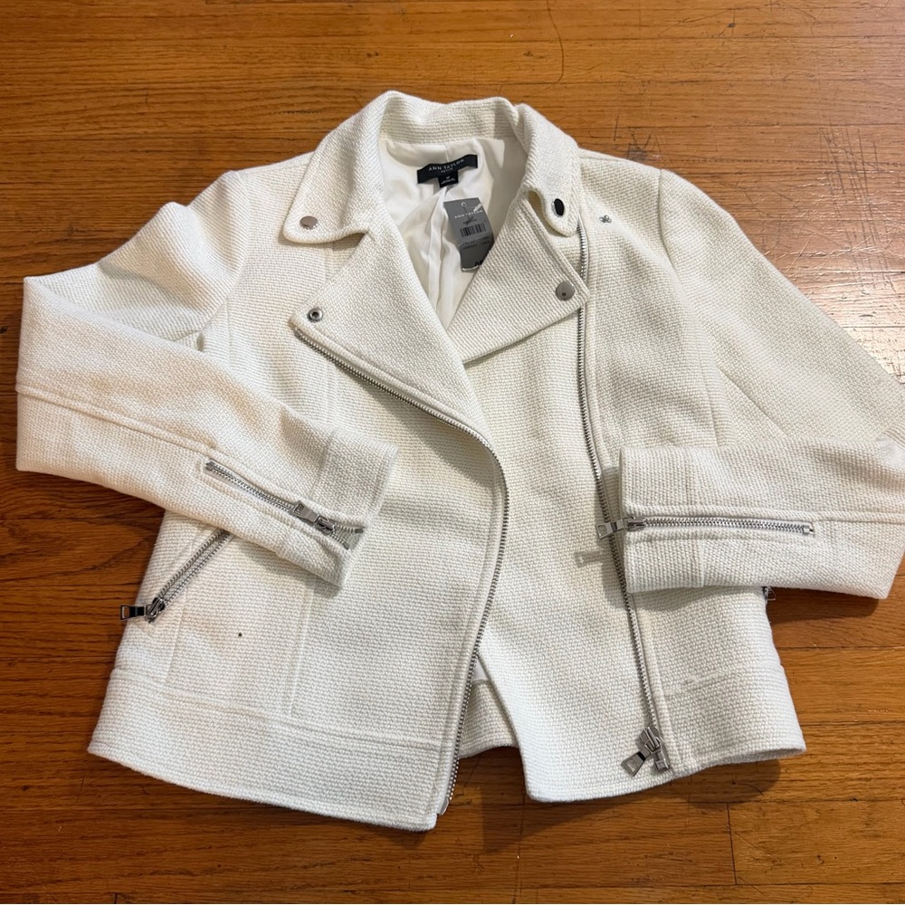 NWT Ann Taylor Petite Fitted Tweed Moto Jacket